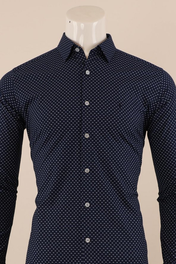 Uzun Kol Slim Fit Desenli Gömlek - Resim 3