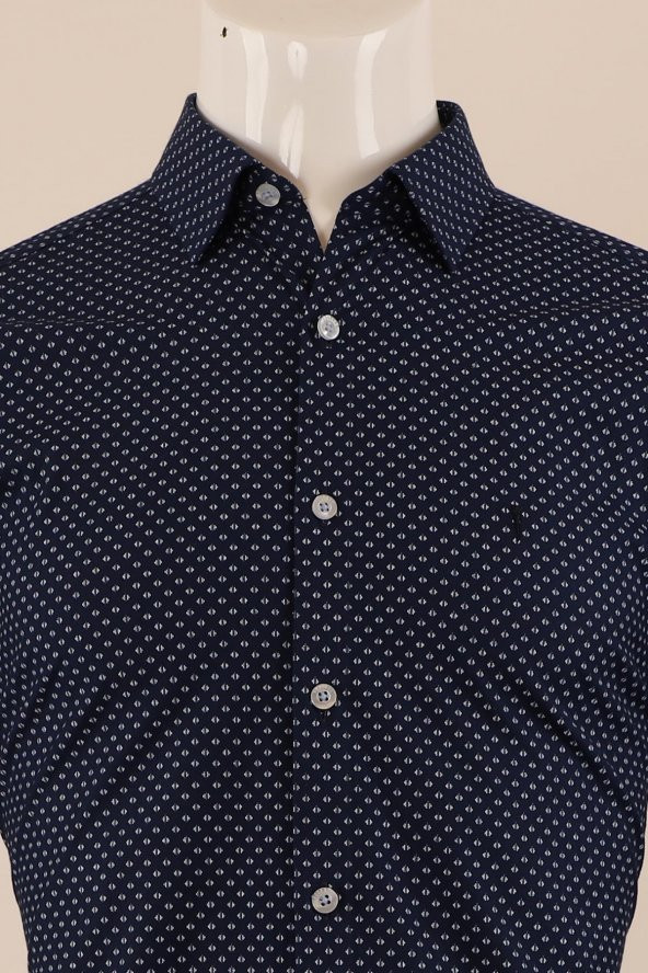 Uzun Kol Slim Fit Desenli Gömlek - Resim 4