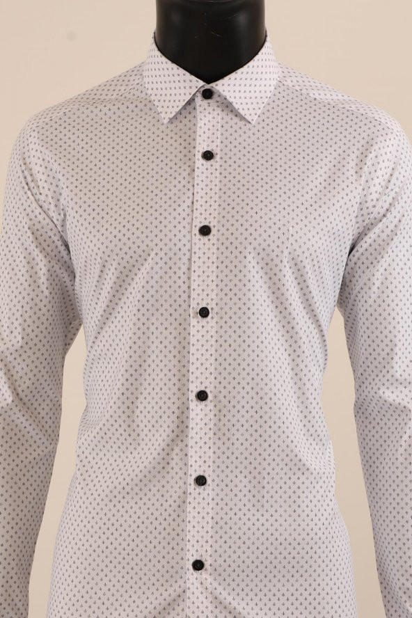 Uzun Kol Slim Fit Desenli Gömlek - Resim 7