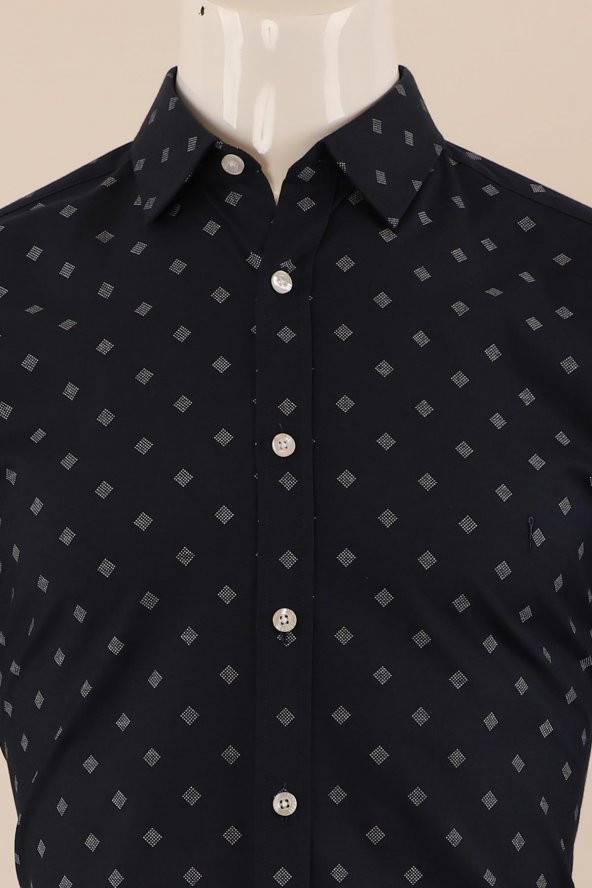 Uzun Kol Slim Fit Desenli Gömlek - Resim 4