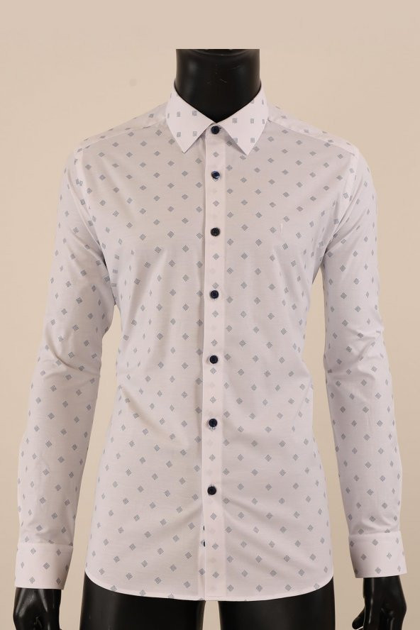 Uzun Kol Slim Fit Desenli Gömlek - Resim 6