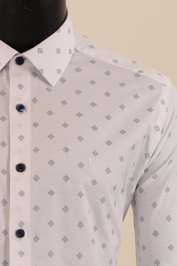Uzun Kol Slim Fit Desenli Gömlek - Resim 9