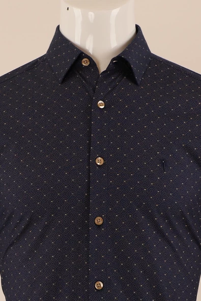Uzun Kol Slim Fit Desenli Gömlek - Resim 8