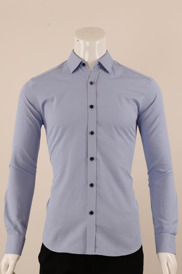 Uzun Kol Slim Fit Desenli Gömlek ürün görseli 1
