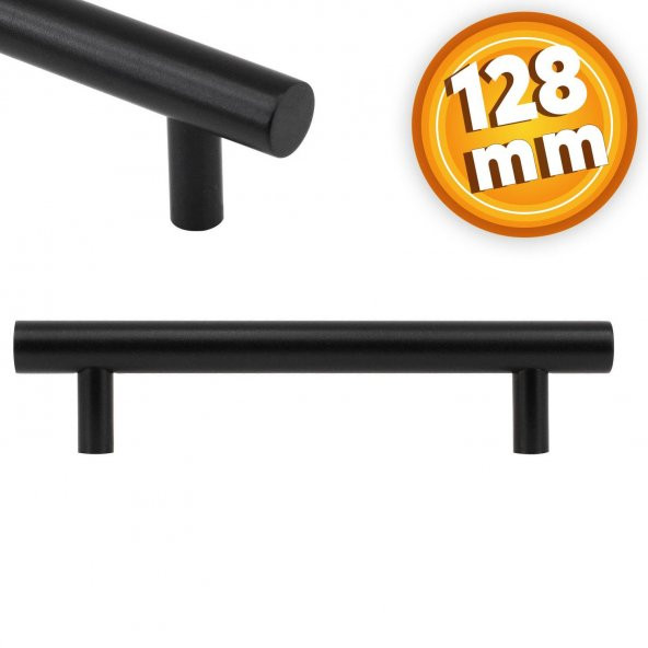 Mobilya Dolap Kapak Çekmece Kulpu Kulbu 128 mm Mat Siyah Metal Kulp ürün görseli 1