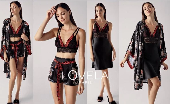 LOWELA PARİS 5000 Siyah Saten Şifonlu 4 Lü Gelin Seti ürün görseli 1