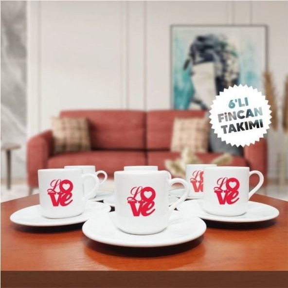 Love Temalı 6'lı Kahve Fincan Seti-010 ürün görseli 1