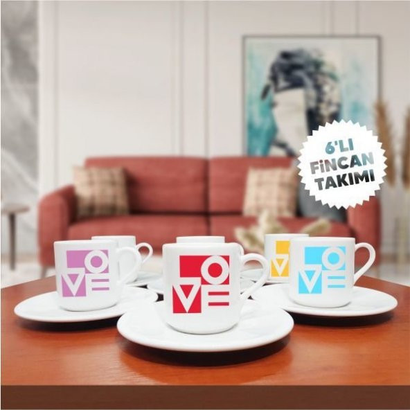 Love Temalı 6'lı Kahve Fincan Seti-009 ürün görseli 1