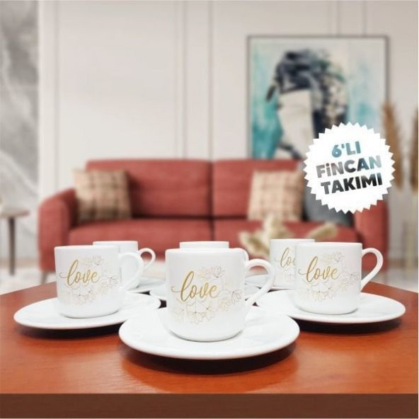 Love Temalı 6'lı Kahve Fincan Seti-002 ürün görseli 1