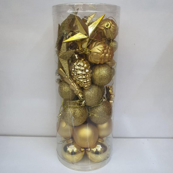 Asılabilir Yılbaşı Yeniyıl Ağacı Süsü Top,Ağaç,Kozalak,Mantar,Yıldız Set ALTIN 44 Parça Christmas Tree Ornaments ürün görseli 1