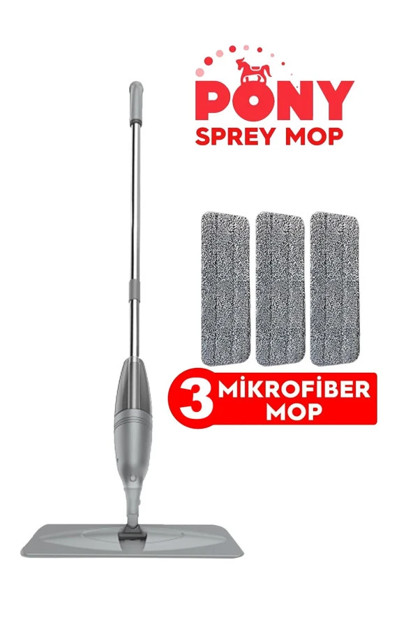 PONY SPREY MOP 3 MİKROFİBER MOP SET GRİ ürün görseli 1