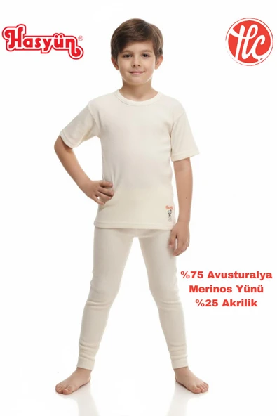 Hasyün Unisex Çocuk %75 Yün Sıcak Tutan Terletmez Yün Tek Don Alt ürün görseli 1