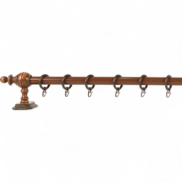 Ceviz Raysız Ahşap Rustik Perde Askısı - 250 Cm - Resim 3