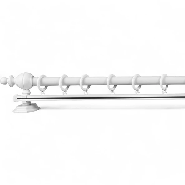 Beyaz Tek Raylı Ahşap Rustik Perde Askısı - 175 CM - Resim 3