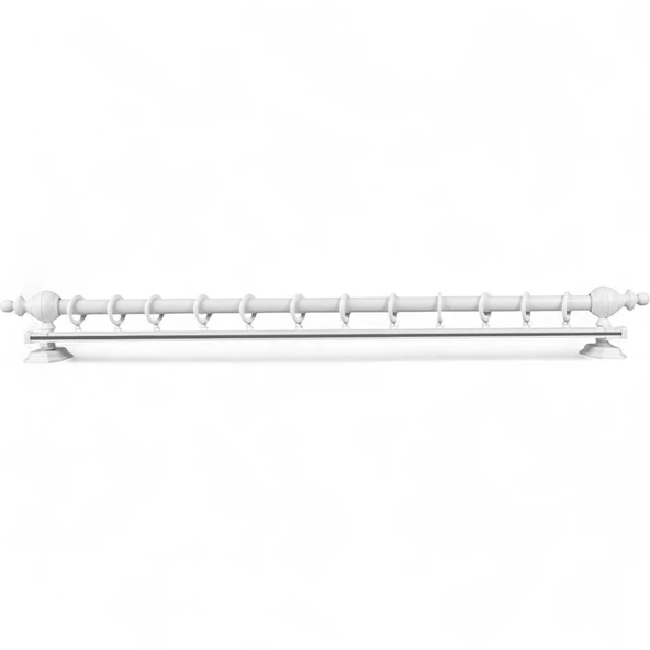 Beyaz Tek Raylı Ahşap Rustik Perde Askısı - 100 CM - Resim 2