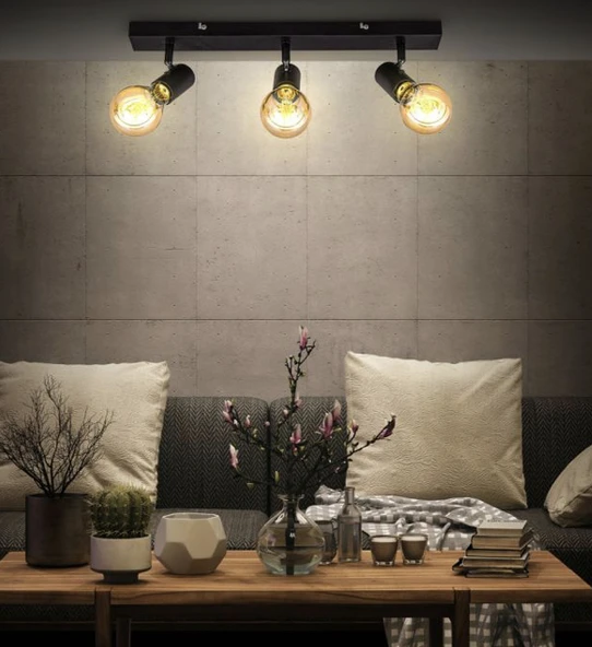 Rsylight Retro Metal  3 Lü Masallı Tavan Plofyoner Rustik Hareketli Spot Avize ürün görseli 1
