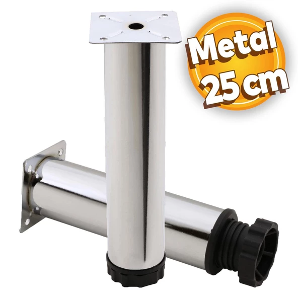 Akça Ayarlanabilir Mobilya Kanepe Koltuk Baza Yükseltme Yükseltici Ayağı Metal Ayakları 25 Cm Krom ürün görseli 1