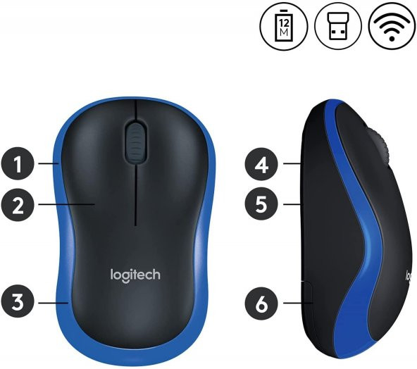 Logitech M185 Mavi Kablosuz Mouse 910-002236 - Resim 3
