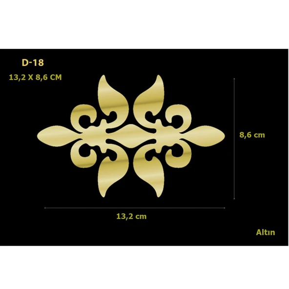 D-18 Altın 13,2 x 8,6 cm Sibu Aynalı Pleksi Mobilya Dolap Süsü ürün görseli 1