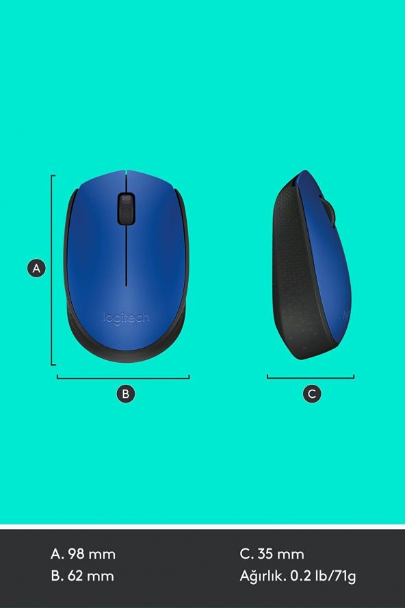Logitech M171 Kablosuz Usb Alıcılı Optik Mouse Mavi - Resim 8