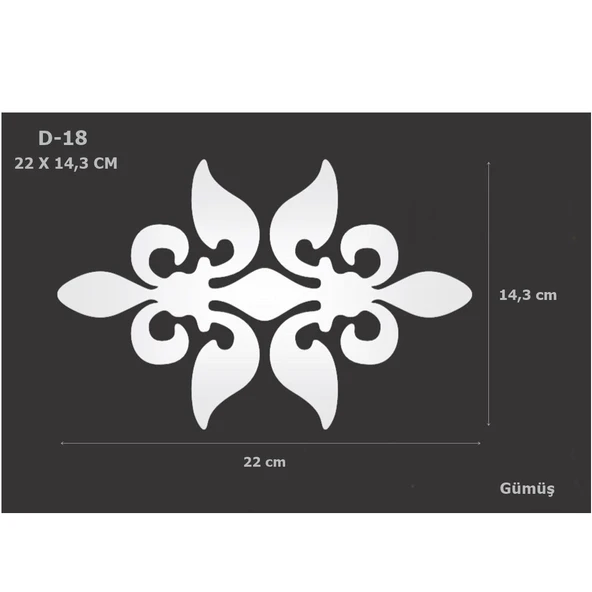 D-18 Gümüş 22 x 14,3 cm Sibu Aynalı Pleksi Mobilya Dolap Süsü ürün görseli 1