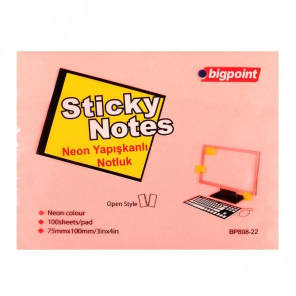 BIGPOINT YAP. NOT KAGIDI 75x100 NEON PEMBE 808-22 ürün görseli 1