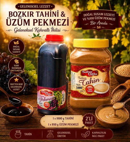 SABIROĞLU 1000 GR BOZKIR TAHİNİ & 950 GR PEKMEZ ÜZÜM PEKMEZİ PLS BİDON ürün görseli 1