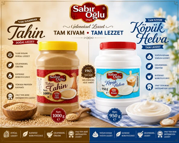 SABIROĞLU 1000 GR BEYAZ TAHİN & KÖPÜK HELVA ürün görseli 1