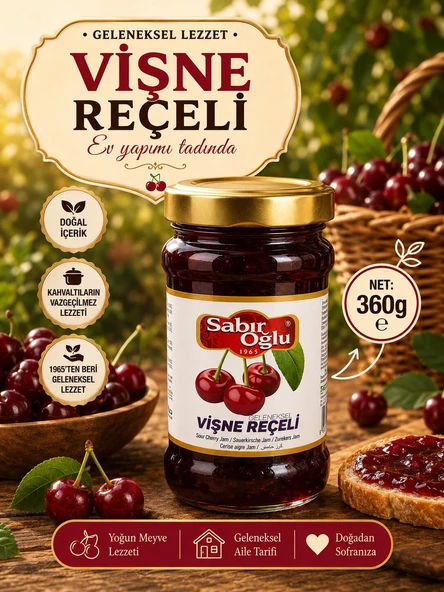 SABIROĞLU VİŞNE REÇELİ NET 360 GR KAVANOZ ürün görseli 1
