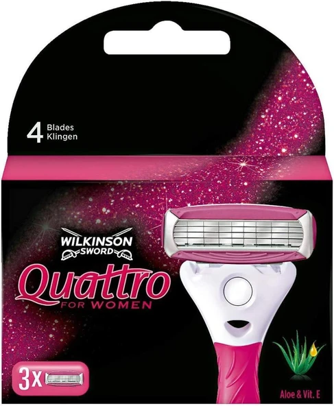 Wilkinson Sword Quattro 4 Bıçaklı Kadın Tıraş Bıçağı 3 Yedek Başlık ürün görseli 1