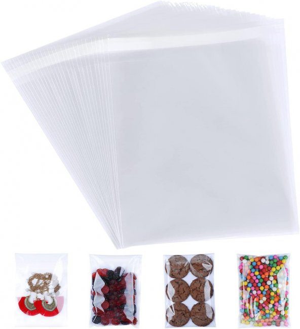 1000 Adet 15x25 Kendinden Yapışkanlı Açılıp Kapanabilir Şeker Kurabiye Şeffaf Plastik Poşet Torba ürün görseli 1