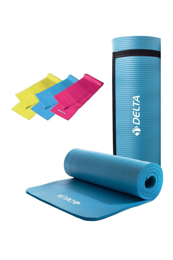 Delta Konfor Zemin 15 Mm Taşıma Askılı Pilates Minderi 3lü Pilates Bandı Egzersiz Direnç Lastiği ürün görseli 1