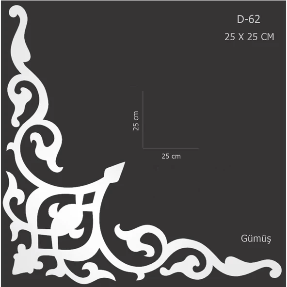 D-62 Gümüş 25 x 25 cm Sibu Aynalı Pleksi Mobilya Dolap Süsü ürün görseli 1