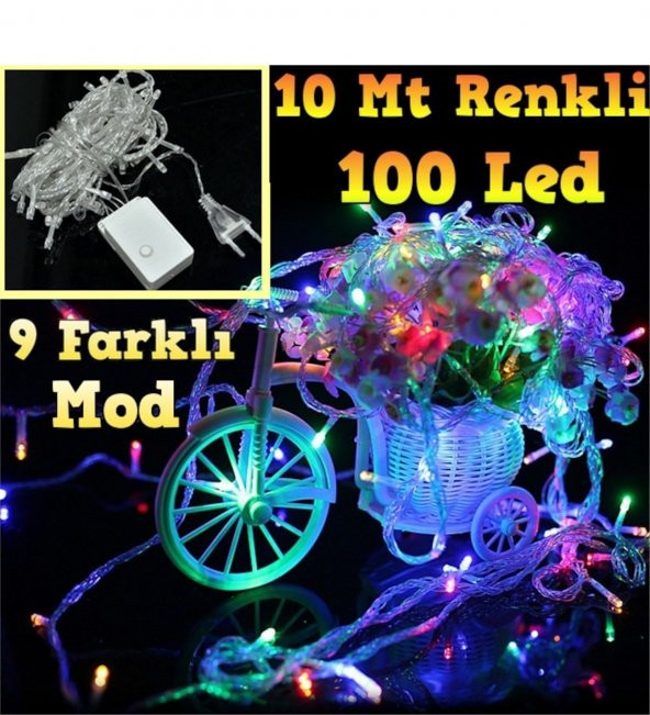 100 Ledli Renkli 5 Fonksiyonlu 10 Mt Led Yılbaşı Ağaç Süsü Sarkıt Işık Led Işık Ağaç Süsleme ürün görseli 1