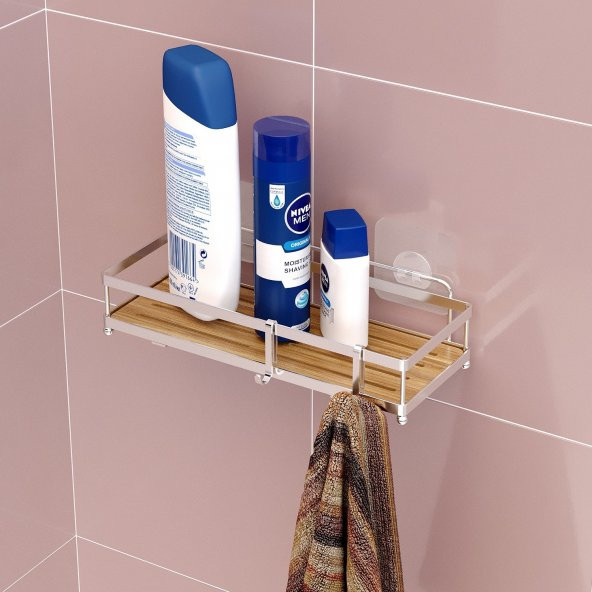 TEKNOTEL YAPIŞKANLI KANCALI BANYO&MUTFAK RAFI SİLVER ST180H ürün görseli 1
