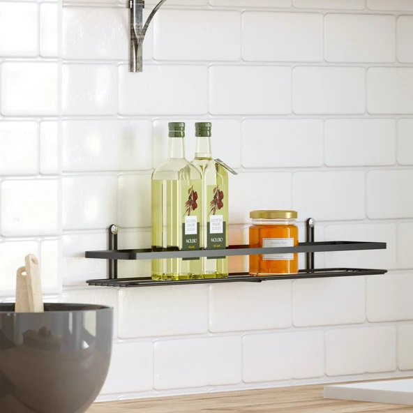 TEKNOTEL TEK KATLI BANYO & MUTFAK RAFI MAT SİYAH ES064 ürün görseli 1