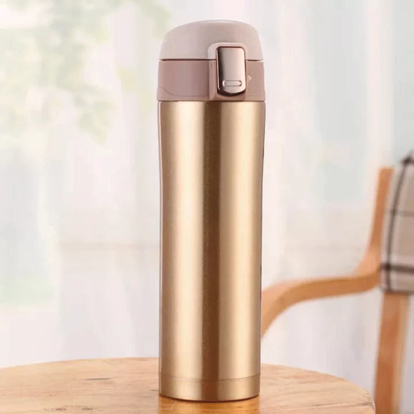 Kilit Sistemli Sızdırmaz 304 Paslanmaz Çelik 450 Ml Çift Katmanlı Termos BPA İçermez FLYON-887GOLD ürün görseli 1