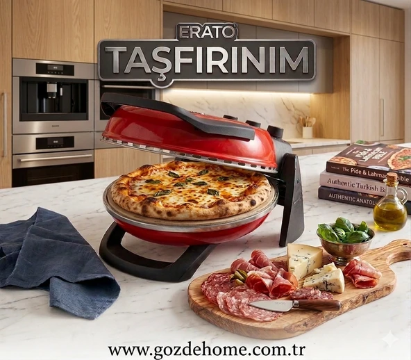 Erato Taşfırınım Doğal Taş Tabanlı Pizza Makinesi - KIRMIZI ürün görseli 1