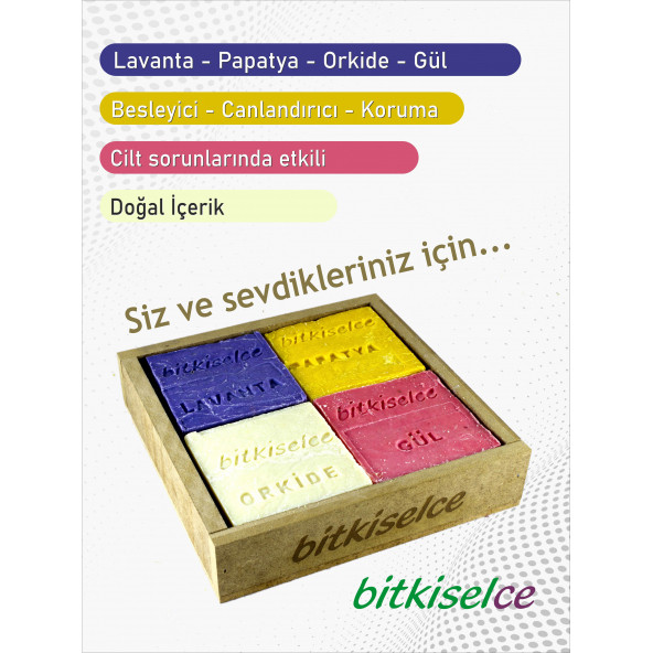 Bitkiselce El Yapımı Çiçek Serisi Sabun (Lavanta-Orkide-Gül-Papatya) ürün görseli 1