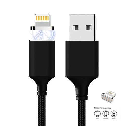 Manyetik Mıknatıslı iPhone Lightning Şarj Kablosu Siyah Hasır-Örgü Ekstra Dayanıklı ürün görseli 1