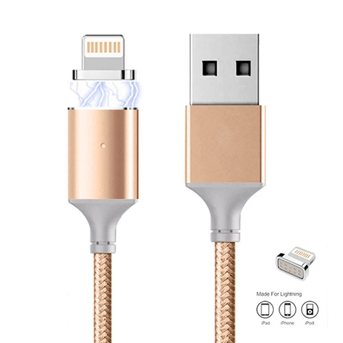 Manyetik Mıknatıslı iPhone Lightning Şarj Kablosu Gold Hasır-Örgü Ekstra Dayanıklı ürün görseli 1