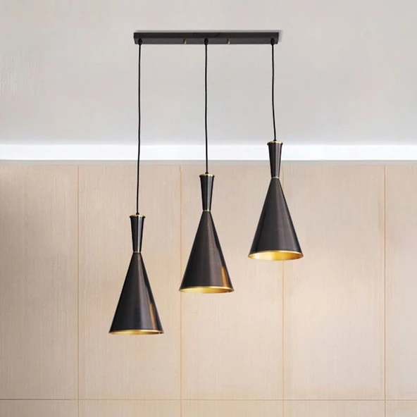Rsylight Masa Üstü Retro Siyah Içi Sarı Metal Sarkıt Avize 3lü 60 Cm ürün görseli 1