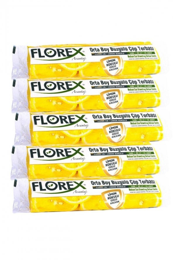 Florex  Büzgülü Orta Boy Çöp Torbası Avantaj Seri 5 Rulo Limon Kokulu ürün görseli 1