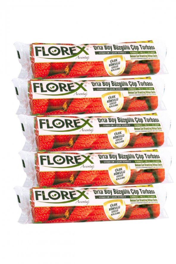 Florex  Büzgülü Orta Boy Çöp Torbası Avantaj Seri 5 Rulo Çilek Kokulu ürün görseli 1