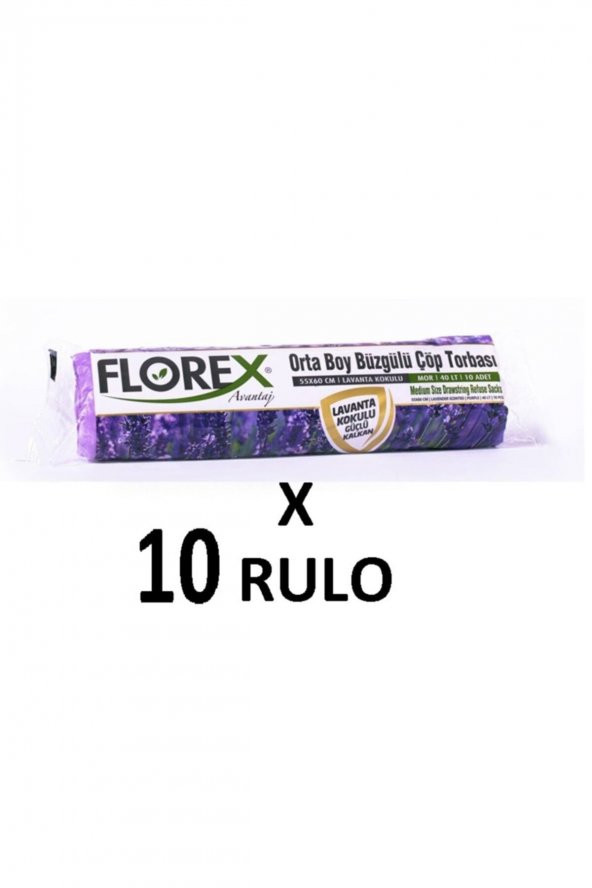 Florex Lavanta Kokulu Büzgülü Orta Boy ( 55x60 Cm ) Çöp Poşeti Mor 10 Rulo ürün görseli 1