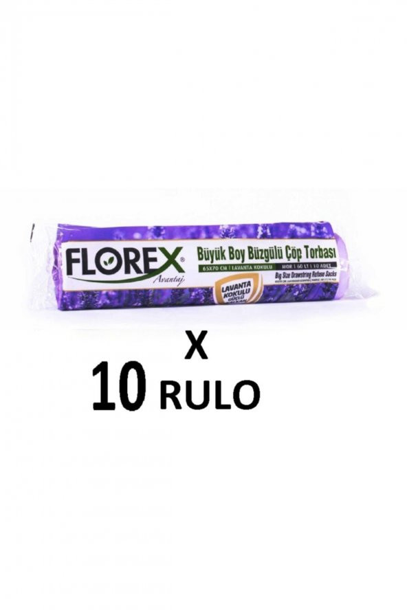 Florex Lavanta Kokulu Büzgülü Büyük Boy  65x70 Cm Çöp Poşeti Mor 10 Rulo ürün görseli 1