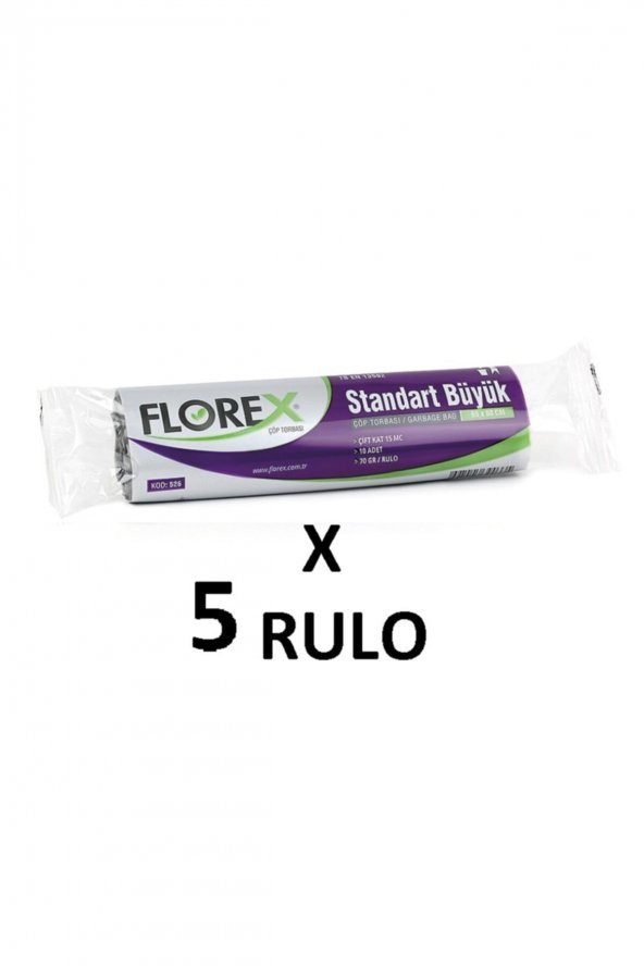 Florex Standart Büyük Boy  65x80 Cm  Siyah Çöp Poşeti 5 Rulo 1 rulo da 50 Adet ürün görseli 1