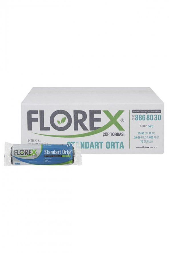 Florex  Çöp Poşeti Orta Boy 55x60 20 Li 50rulo toplam 1000 adet ürün görseli 1