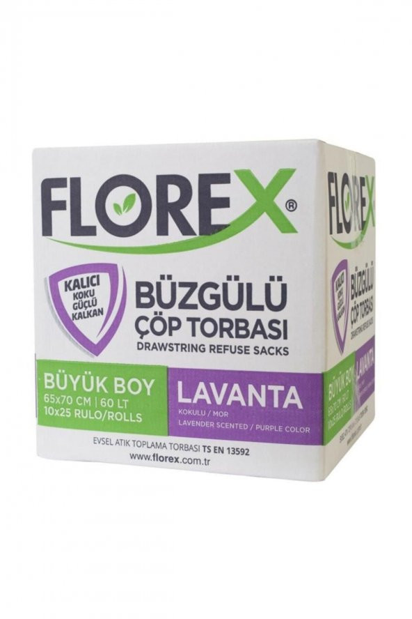 Florex  Lavanta Kokulu Büzgülü Büyük Boy Çöp Torbası 1Koli 25 Rulo ürün görseli 1