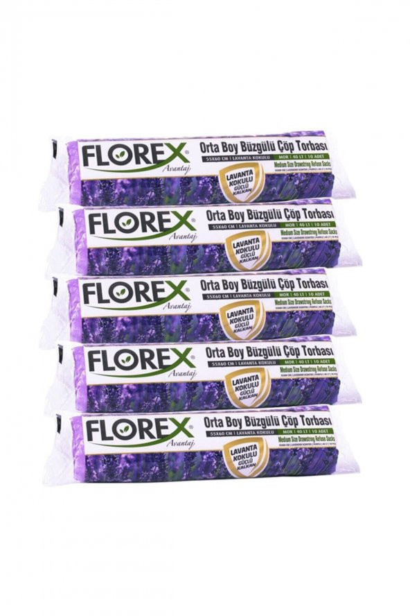 Florex  Büzgülü Orta Boy Çöp Torbası 5 Rulo Lavanta Kokulu ürün görseli 1